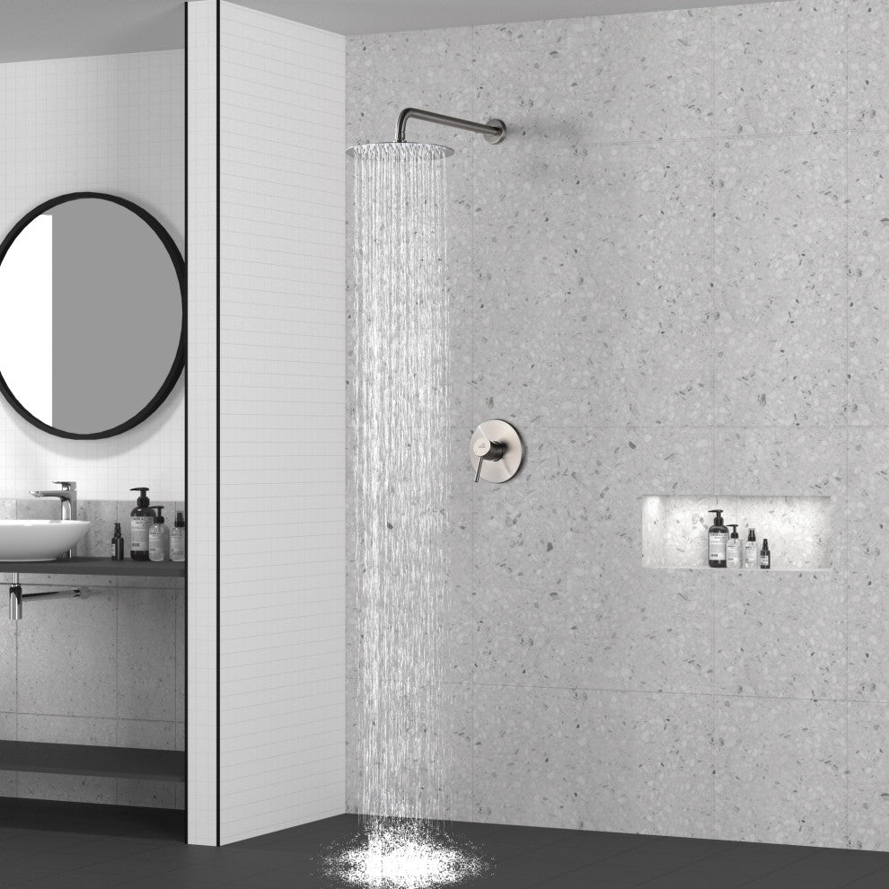 CASAINC 10" Round Wall Mounted Rainfall Luxury Shower System Kit, Brushed Nickel