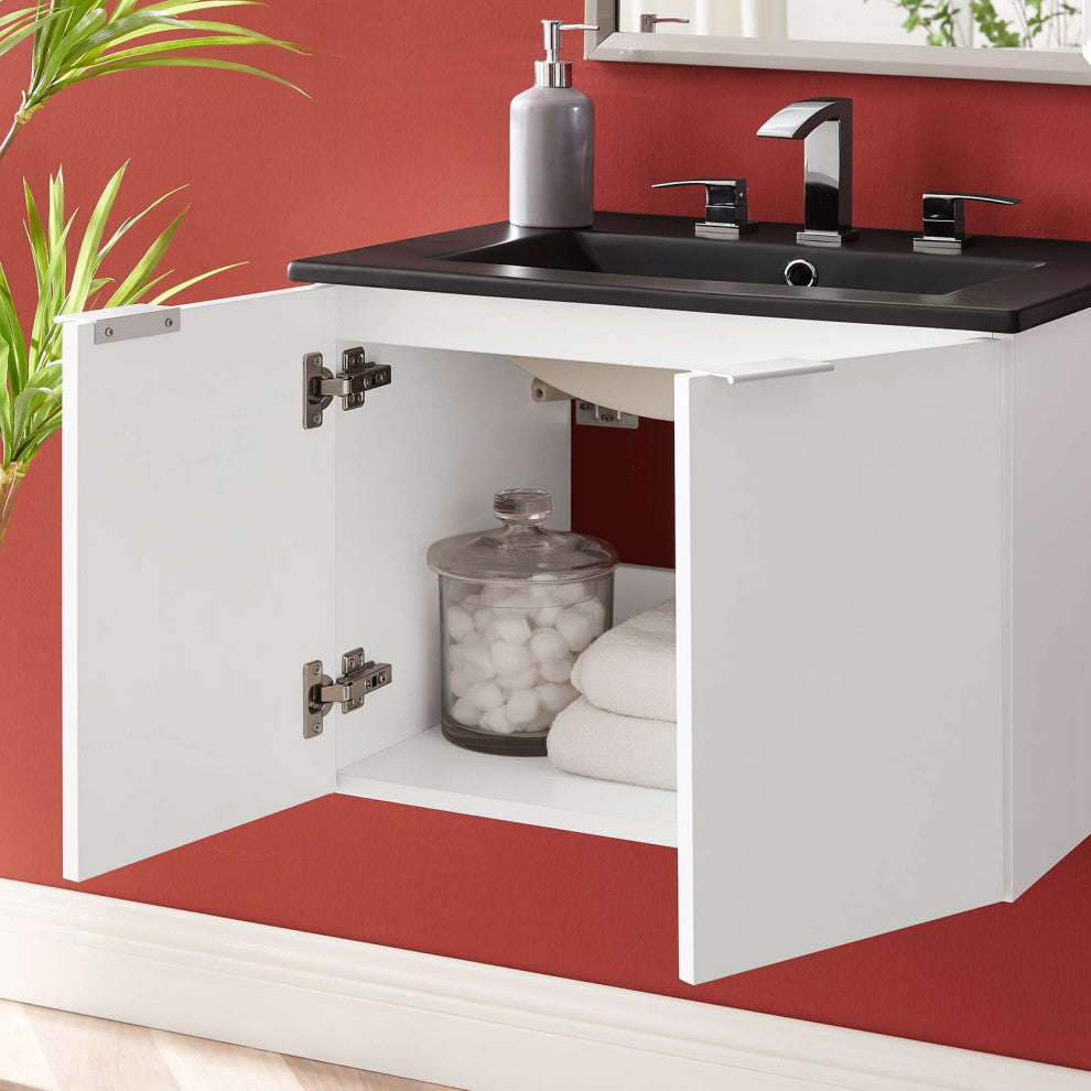 Maybelle 24" Wall-Mount Bathroom Vanity White Black