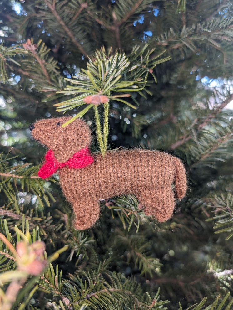 Hand-Knit Dachshund Christmas Ornament