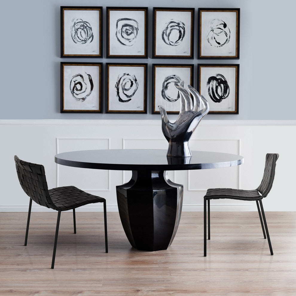 Elite Living Soho, Set of 2, Modern Faux Leather Weave Dining Chair, Black
