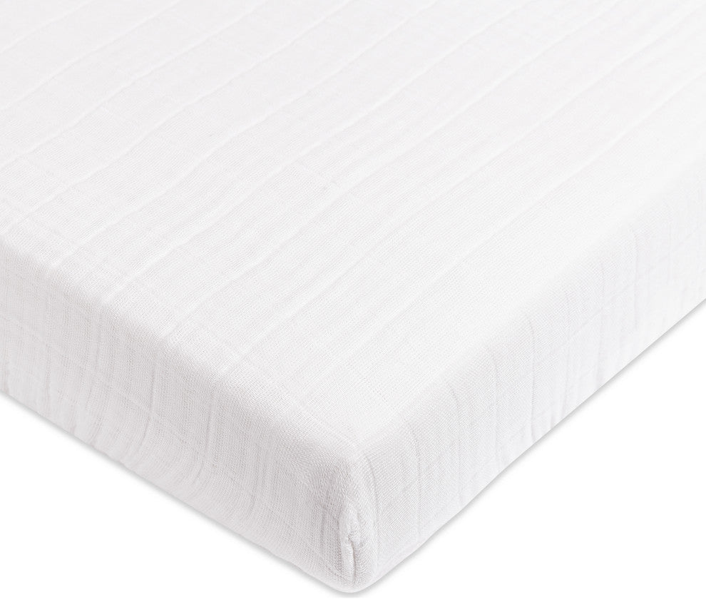 Mini Crib Sheet, GOTS Certified Organic Muslin Cotton, White