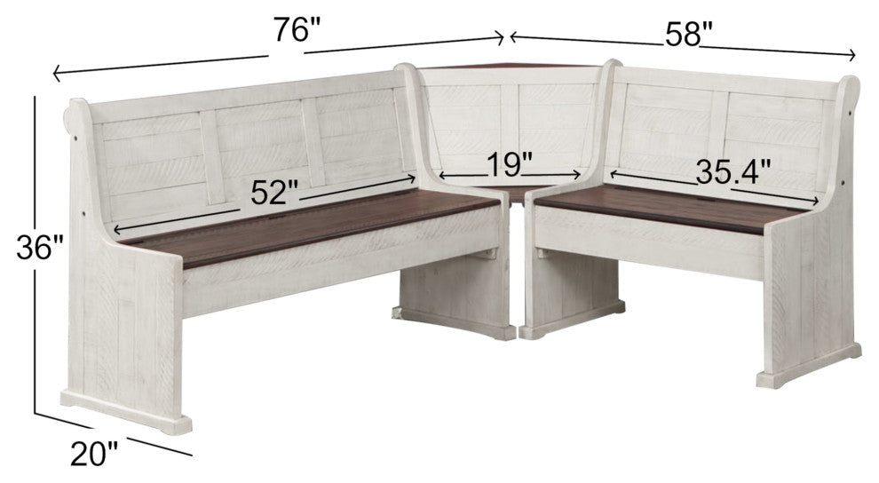 Sunny Dining Nook Table Set, Distressed Cream/Brown Wood