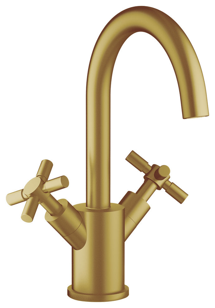 Prima Single Hole Double Cross Handle Bathroom Faucet, Brushed Gold