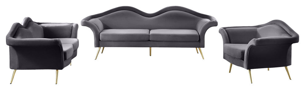 Lips Velvet Upholstered Loveseat, Gray