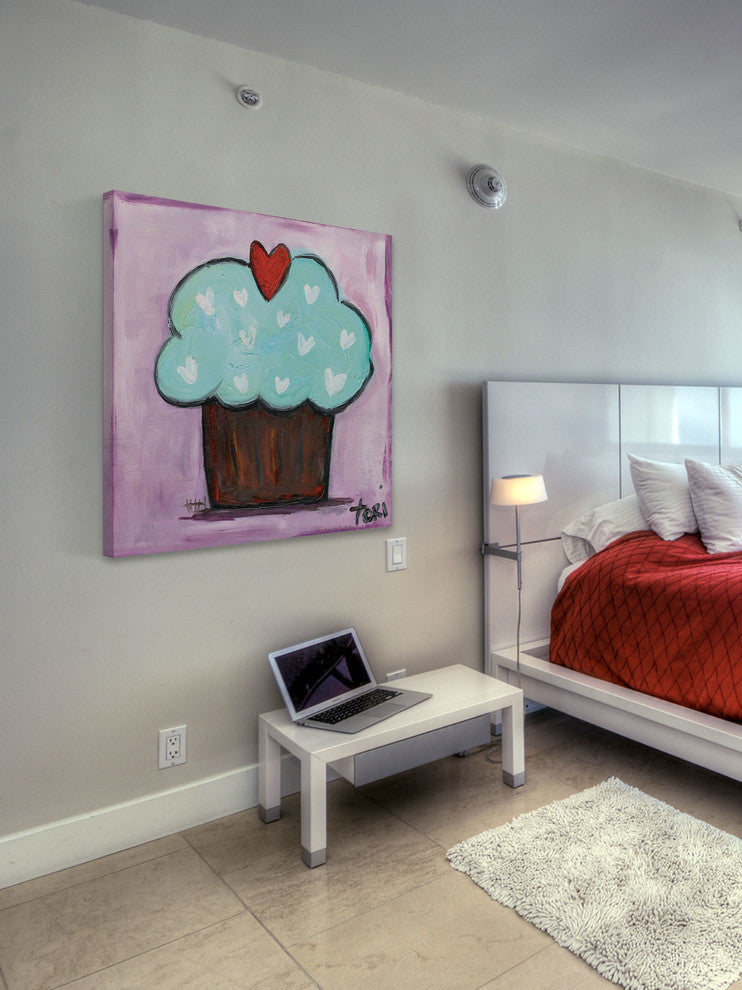 "Purple Heart Cupcake" Painting Print on Canvas by Tori Campisi