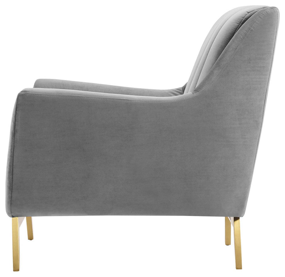 Tufted Armchair Accent Chair, Velvet, Gray, Modern, Lounge Hospitality