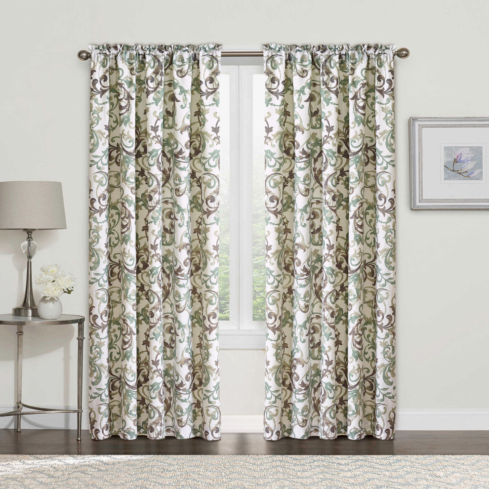 Printed Microfiber 2 Piece Curtain Set, Brown Aqua, 60" X 96"