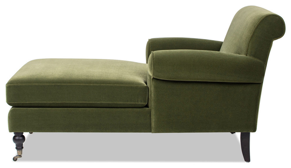 Alana Lawson Tight-Back Rolled-Arm Velvet Chaise Lounge Chair, Olive Green