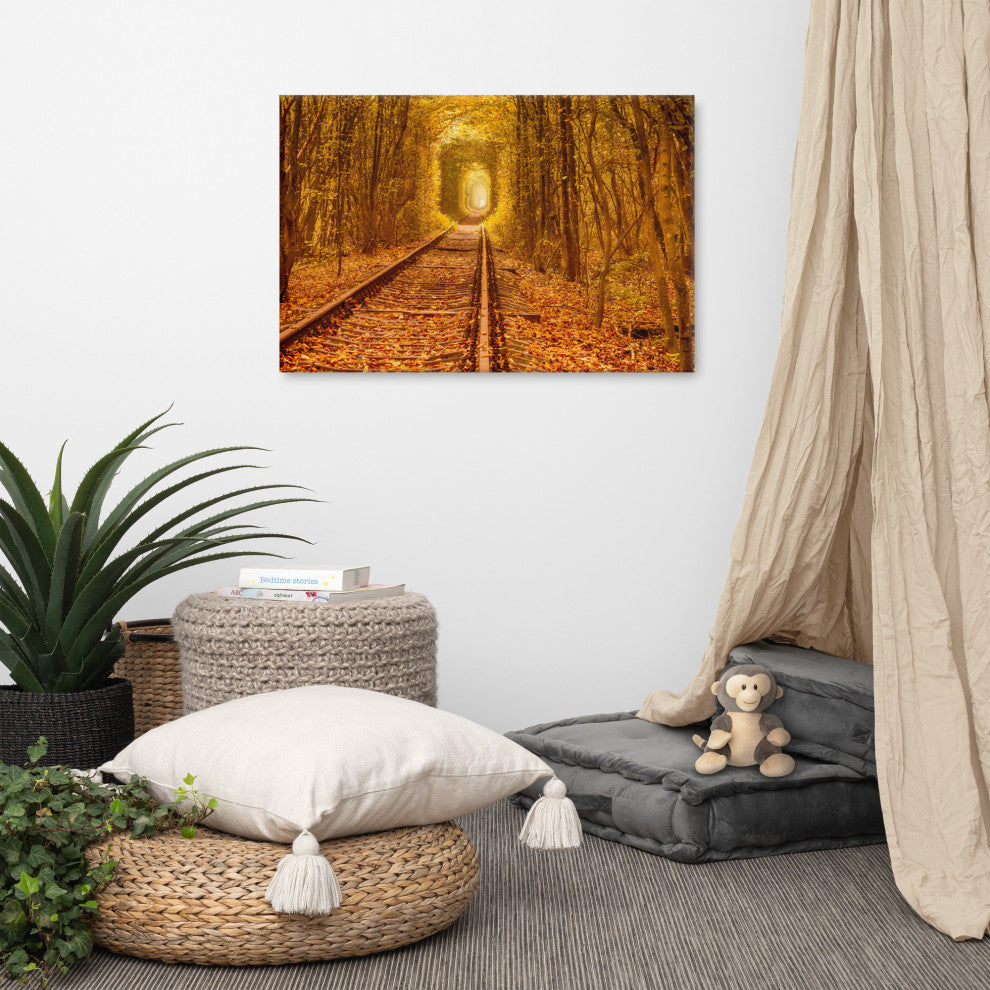 Ukraine Forest Railway Tunnel of Love Landscape Photo Canvas Wall Art Print, 24" X 36"