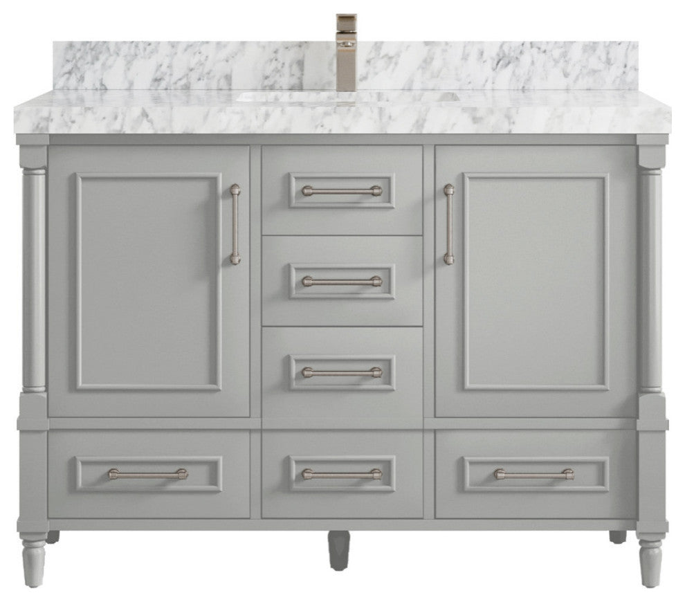 Aberdeen 48 Single Sink Bath Vanity in Coventry Gray 2" Carrara Marble