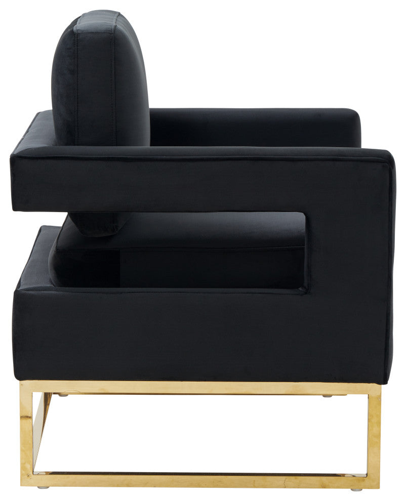 Modrest Edna Modern Black Velvet and Gold Accent Chair