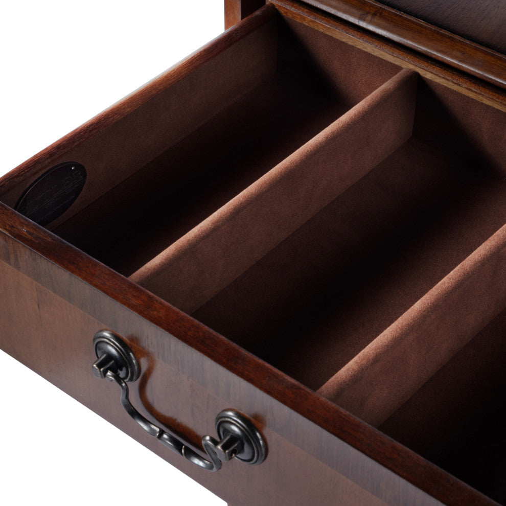 Close-up interior of a drawer on a white background.