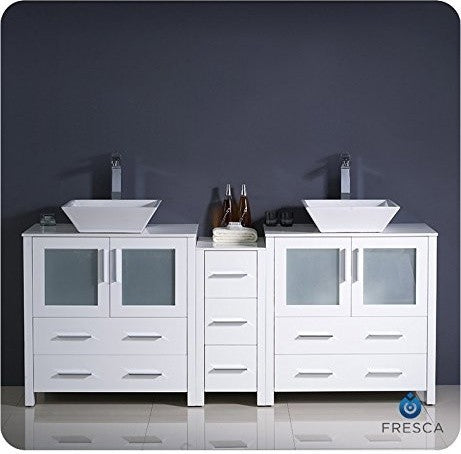 Fresca 72" Modern Double Sink Bathroom Cabinets, White