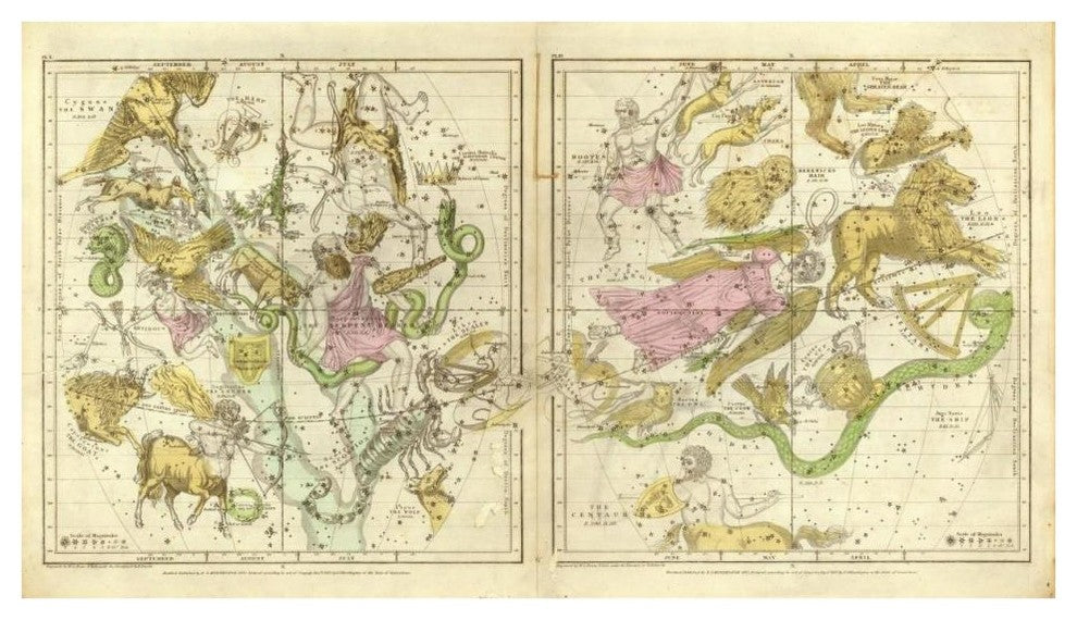 "The Constellations in April - September, 1835" Paper Art, 42"x24"