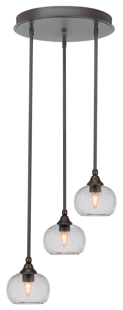Empire 3-Light Cluster Pendalier, Dark Granite/Clear Bubble