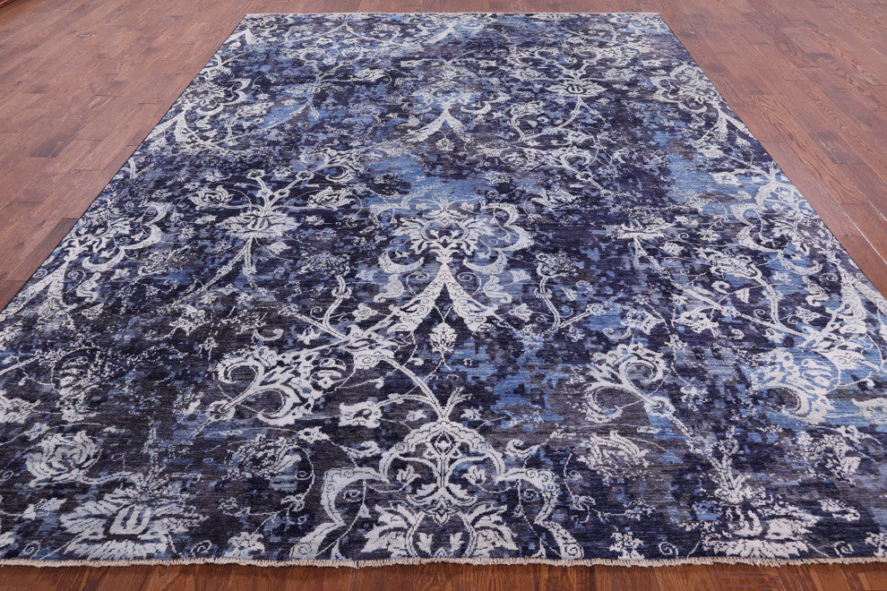 Modern Hand Knotted Wool and Silk Rug 9' 0" X 11' 10" Q7329