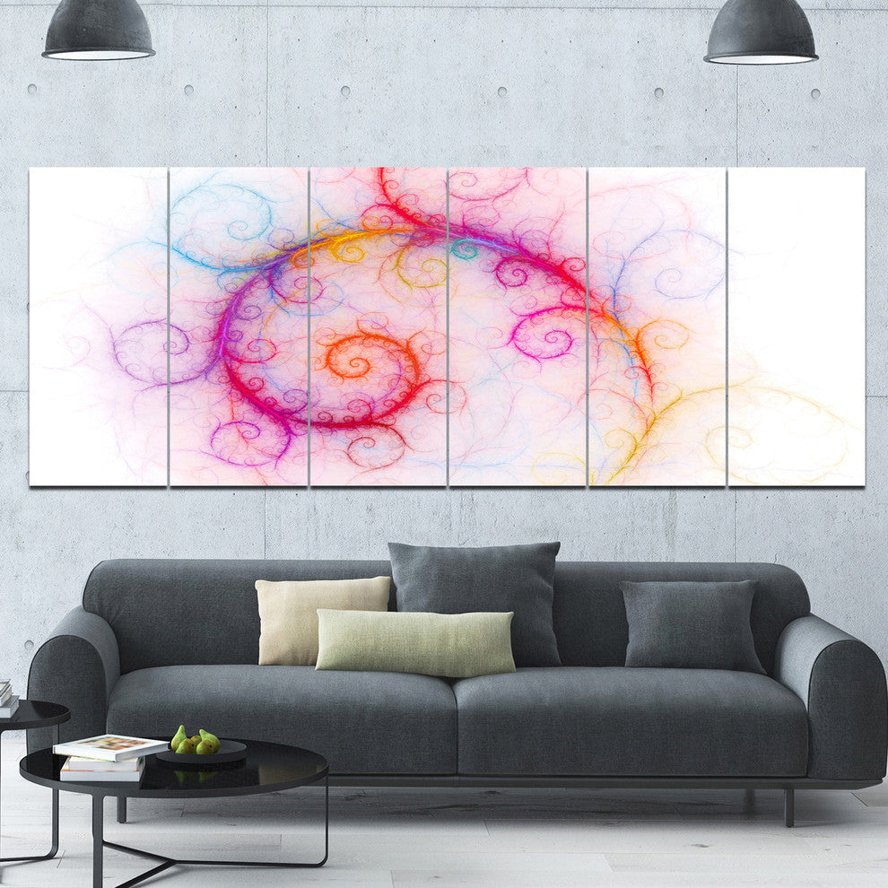Beautiful Pink Fractal Pattern, Abstract Wall Art Canvas, 70"x28", 6 Panels