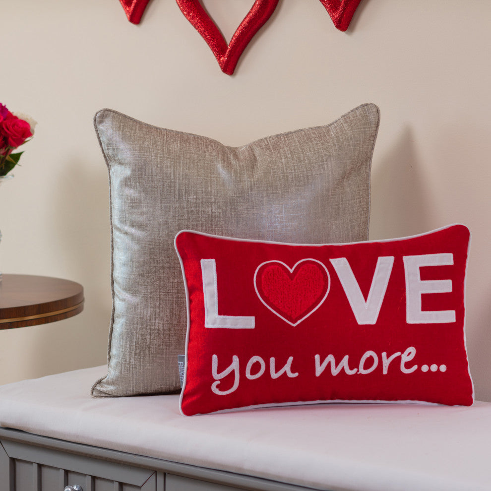 Indoor Valentines Love You More Red Rectangular 12x19 Throw Pillow Cover