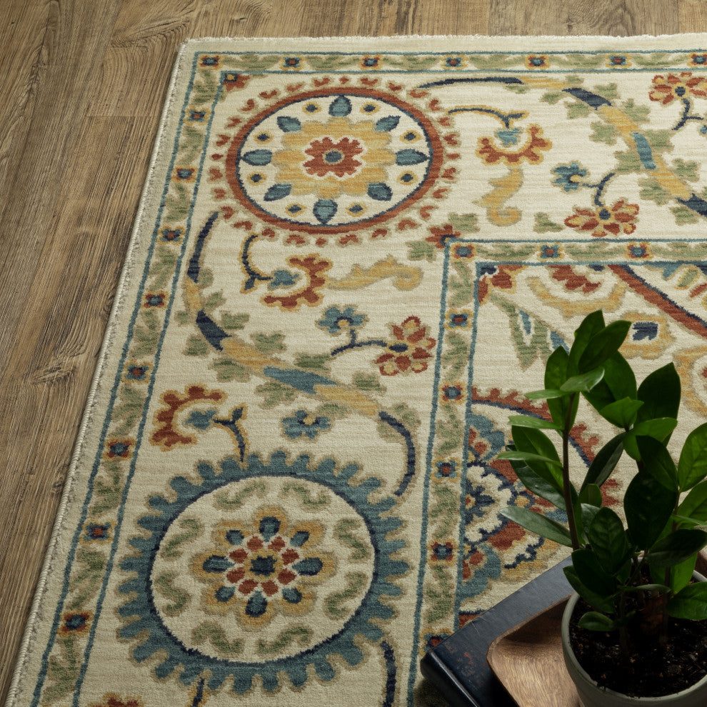 Fabienne Spiral Floral Indoor Ivory/Multi Area Rug, Ivory, 3'3"x5'