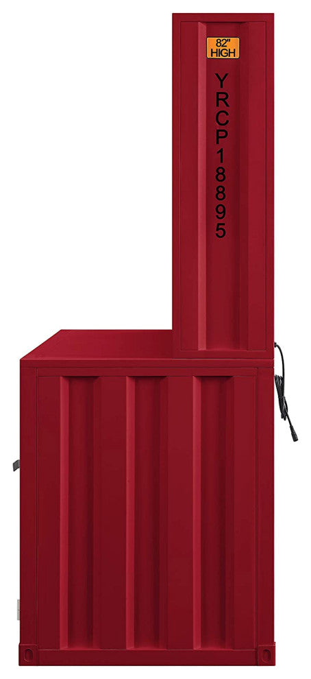 Unique Cargo Desk, Metal Frame With Integrated Hutch and Storage Cabinet, Red
