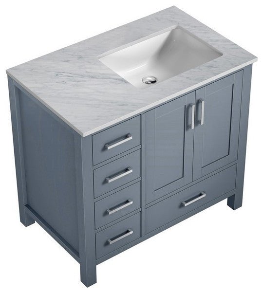 Jacques Modern Dark Grey 36" Single Vanity, Carrara Marble Top - Right Version
