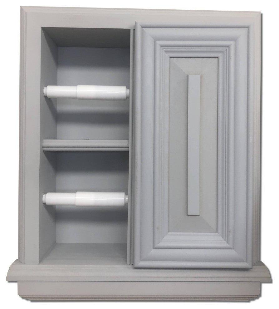 Hyacinth Wood Recessed Double Toilet Paper Holder With Cabinet 14x16.25, Primed Gray