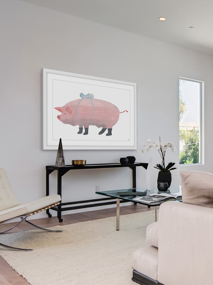 "Big Pink Gift" Framed Painting Print, 18"x12"