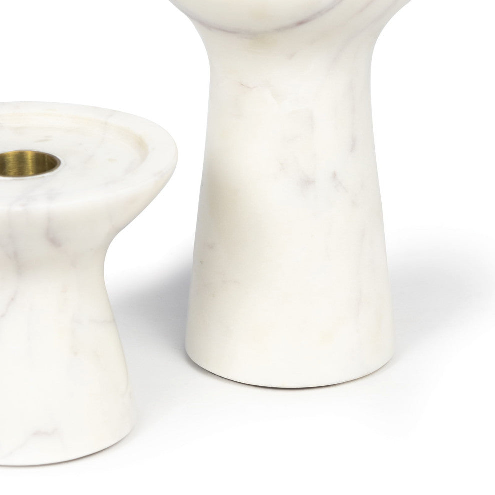 Klein Marble Candle Holders, 2-Piece Set, White