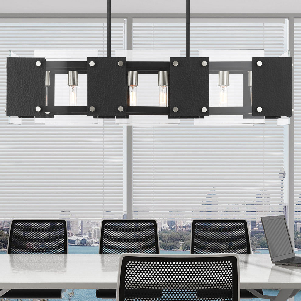 Livex Lighting Barcelona 8 Light Black, Brushed Nickel Accents Linear Chandelier