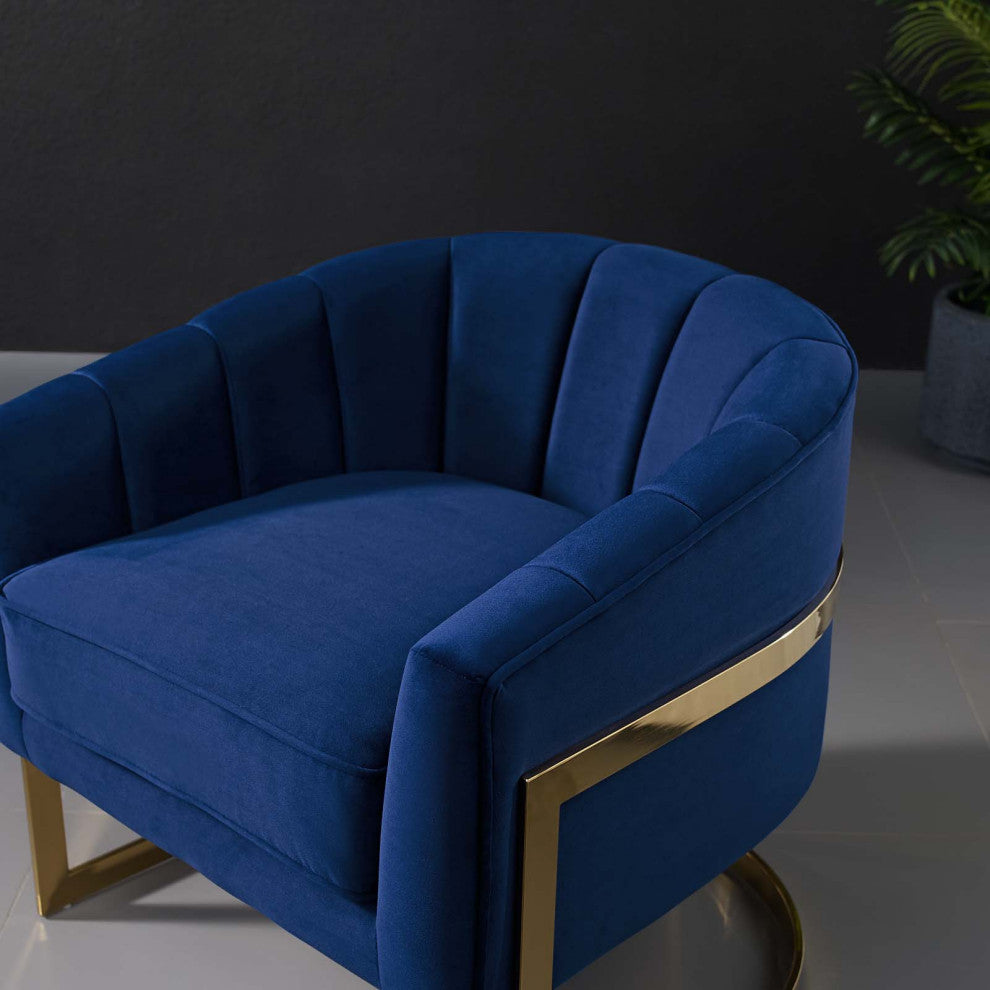Lounge Accent Side Chair Armchair, Velvet Fabric Metal Steel, Navy Blue
