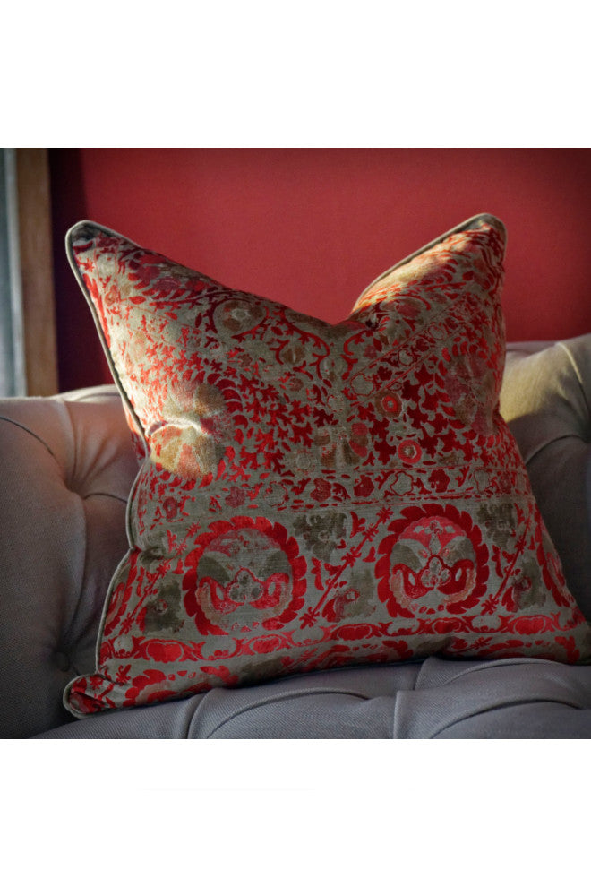 Velvet Vintage Suzani Cushion | Andrew Martin Iznik, Red