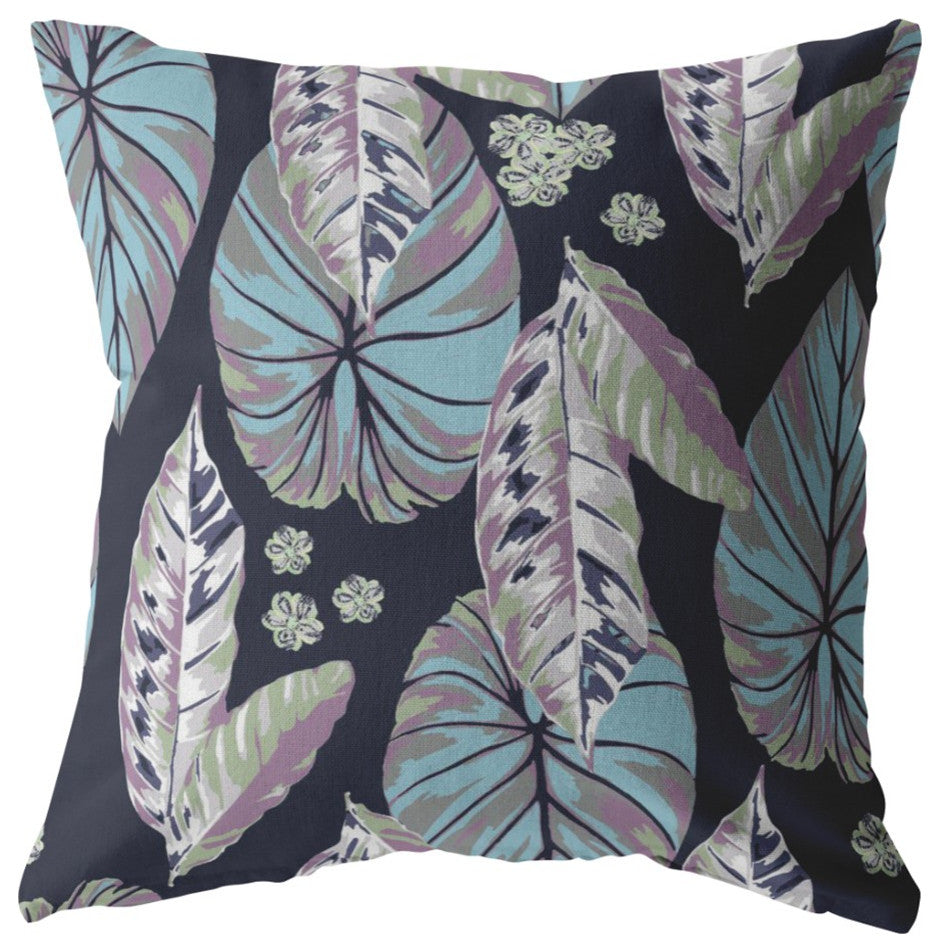 18" Blue Purple Tropical Leaf Suede Throw Pillow