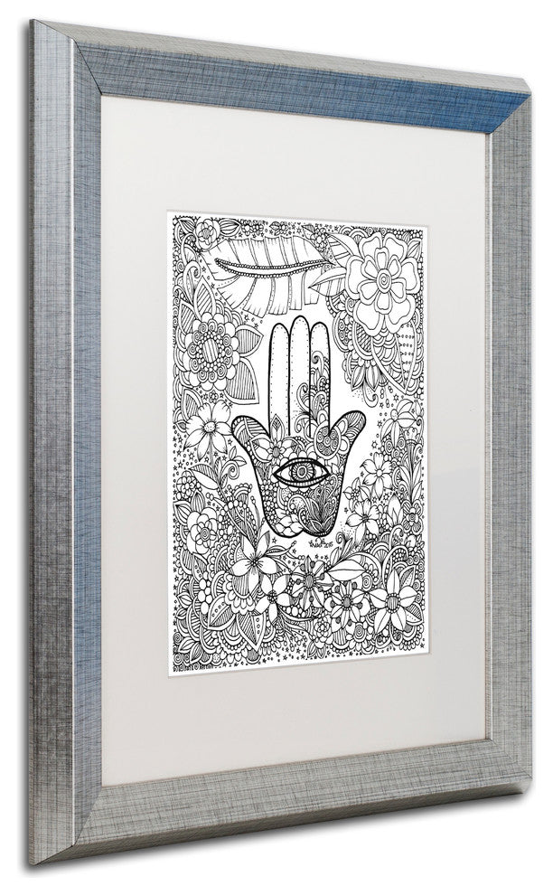 KCDoodleArt 'Hamsa Hand' Art, Silver Frame, White Matte, 16"x20"