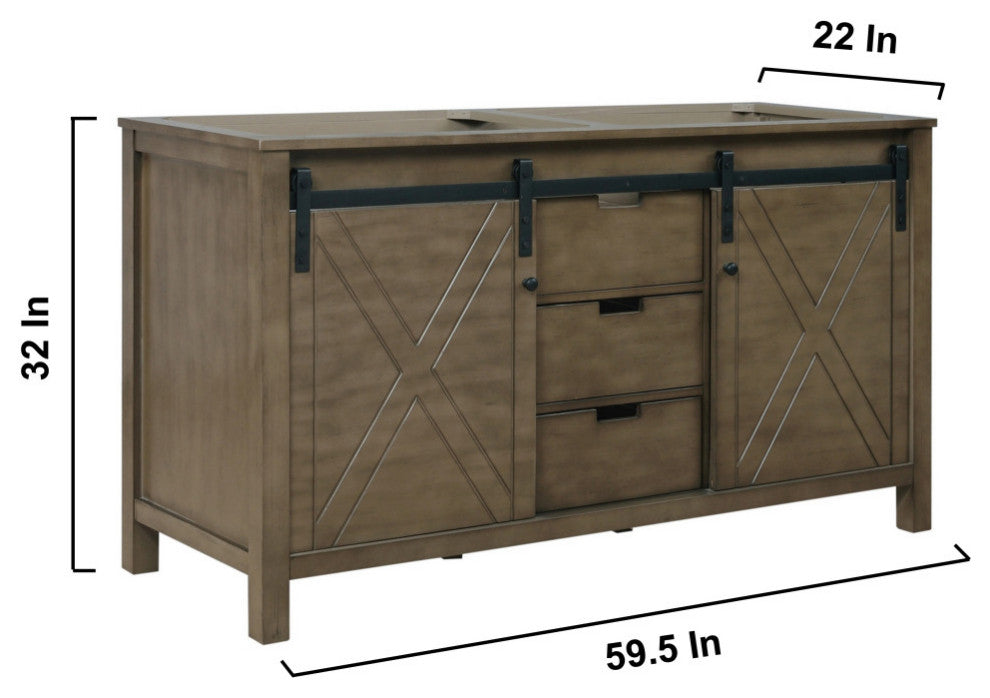 Marsyas 60" Double Vanity, No Top and 24" Mirrors, Rustic Brown