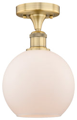 Athens-1 Light 8" Semi-Flush Mount-Brushed Brass, Matte White Glass Shade