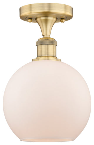 Athens-1 Light 8" Semi-Flush Mount-Brushed Brass, Matte White Glass Shade