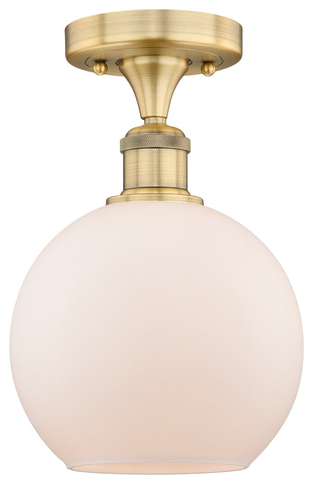 Athens-1 Light 8" Semi-Flush Mount-Brushed Brass, Matte White Glass Shade