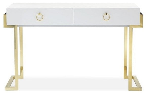 Florentine Desk with Gold Base, White Lacquer Top