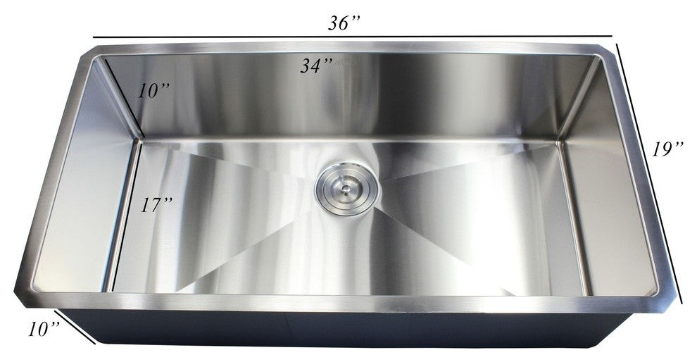 36" 16 Gauge Undermount Single Bowl Stainless Steel Sink Package