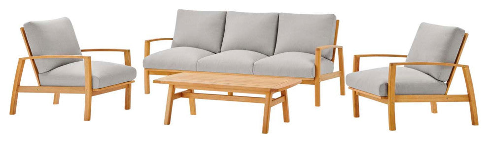 Lounge Sectional Sofa Chair Set, Wood, Brown Natural Gray, Modern, Outdoor