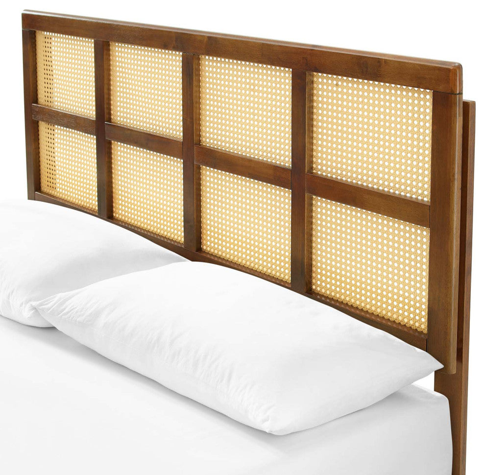 Platform Bed Frame, King Size, Wood, Brown Walnut, Modern Mid-Century, Bedroom