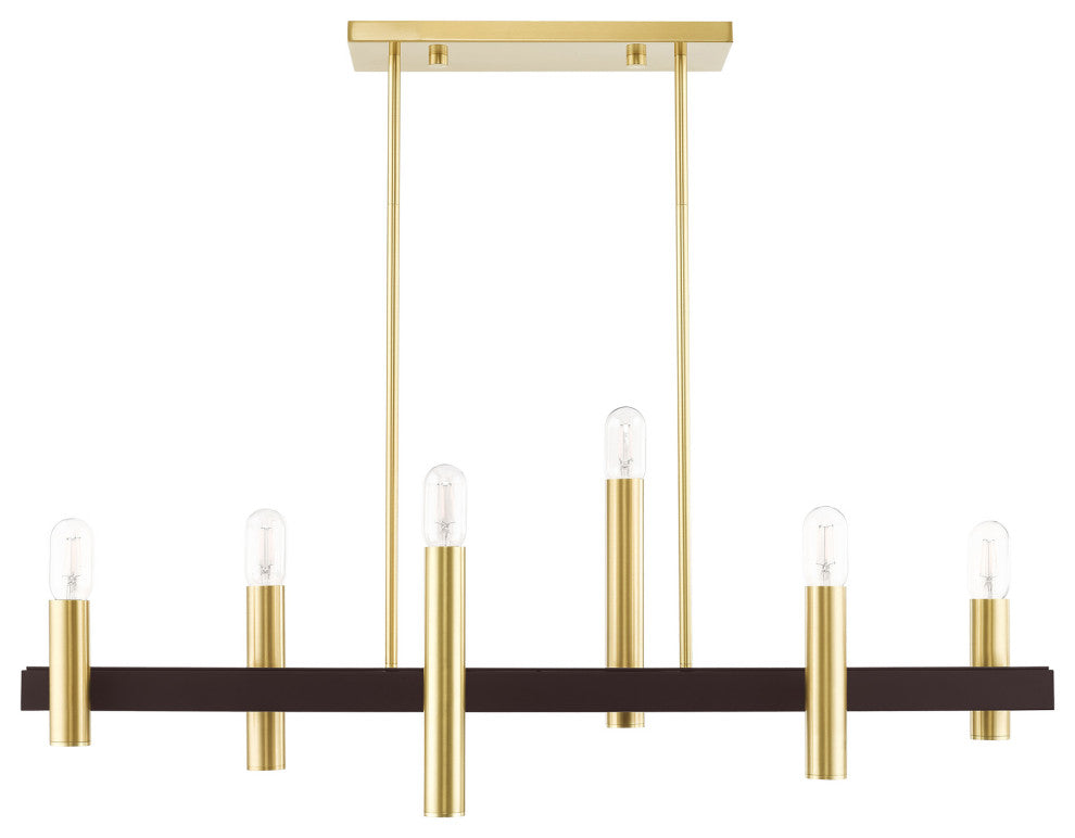 Livex Lighting Helsinki 6 Light Satin Brass, Bronze Accents Linear Chandelier