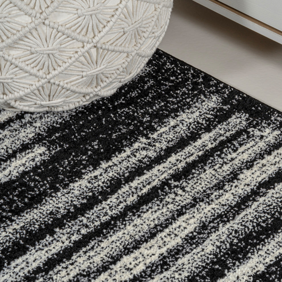 Khalil Modern Berber Stripe Black/Cream 3 ft. x 5 ft. Area Rug