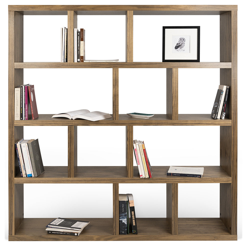 Modern Large Thick Wood Modular Bookcase, Walnut