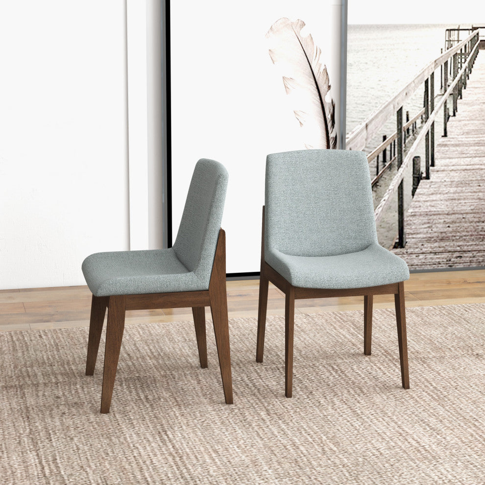 Ohio Midcentury Solid Wood Upholstered Dining Chair, Set of 2, Light Grey