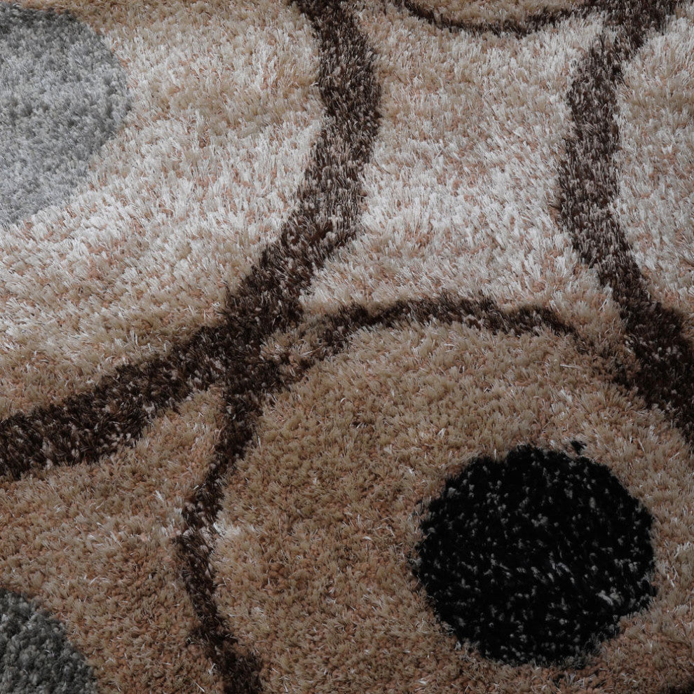 Hand Tufted Shag Polyester Area Rug Geometric Beige Multicolor, [Rectangle] 10'x14'