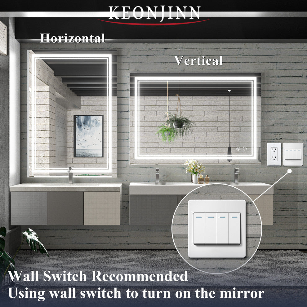 LED Bathroom Mirror, Anti-Fog Memory Dimmable IP54 Waterproof, 40"x28"