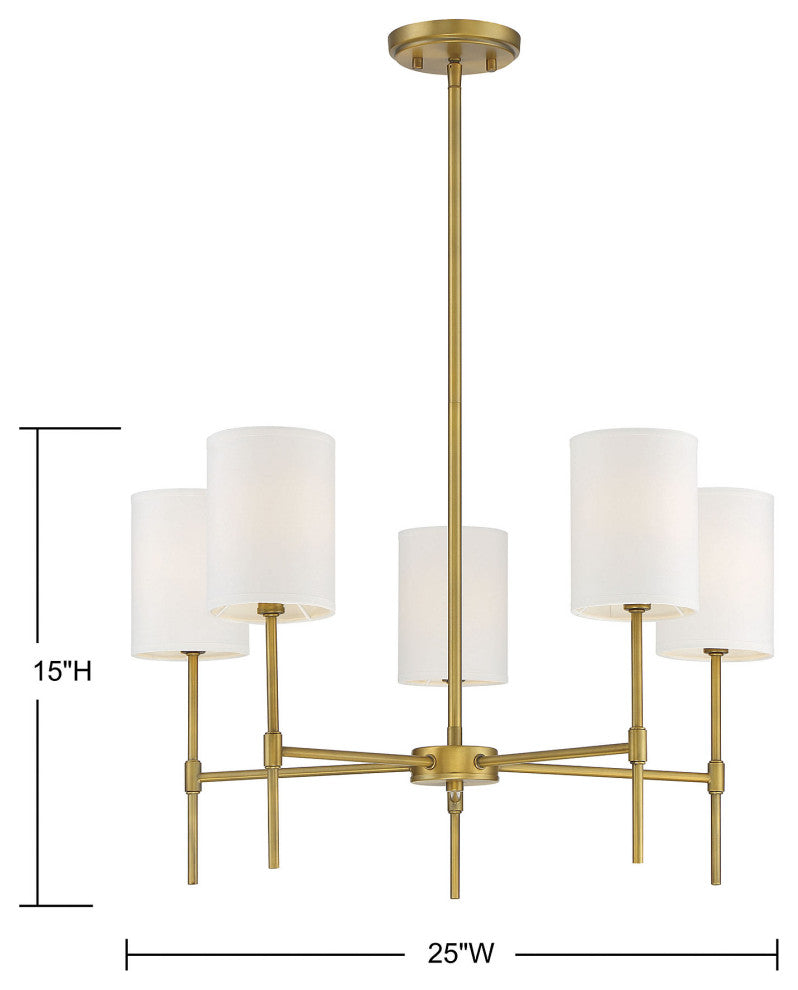 5-Light Chandelier, Matte Black, Natural Brass