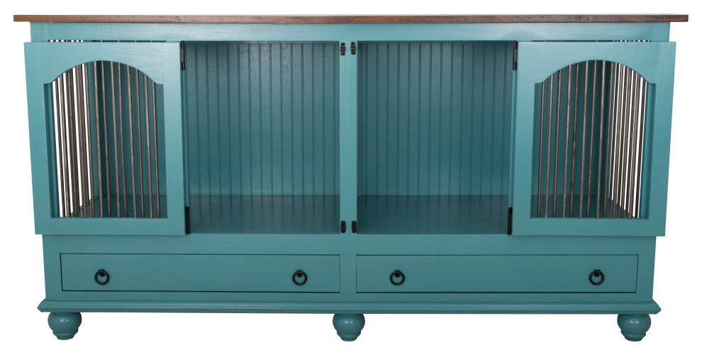 Large Double Wide Dog Crate Credenza, Sassy Olive and Concord Cherry