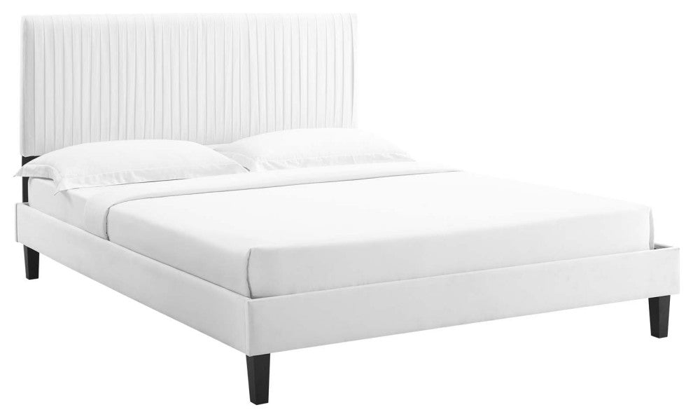 Peyton Performance Velvet Twin Platform Bed, White